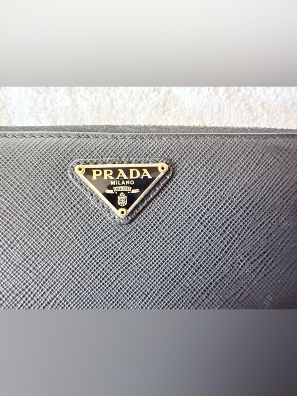 Prada Black Saffiano Leather Wallet with Gold Triangle Logo - Picture 2 of 11